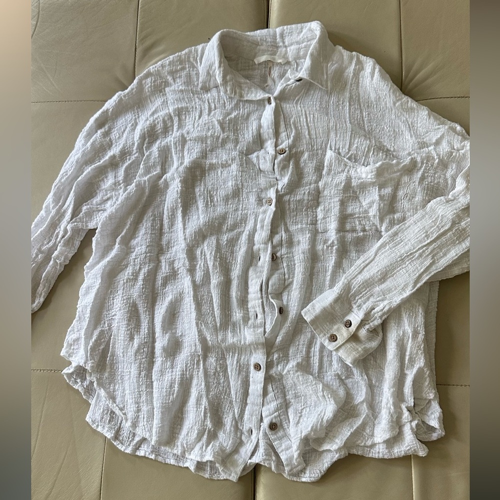 Free People White Relaxed Button Down Shirt